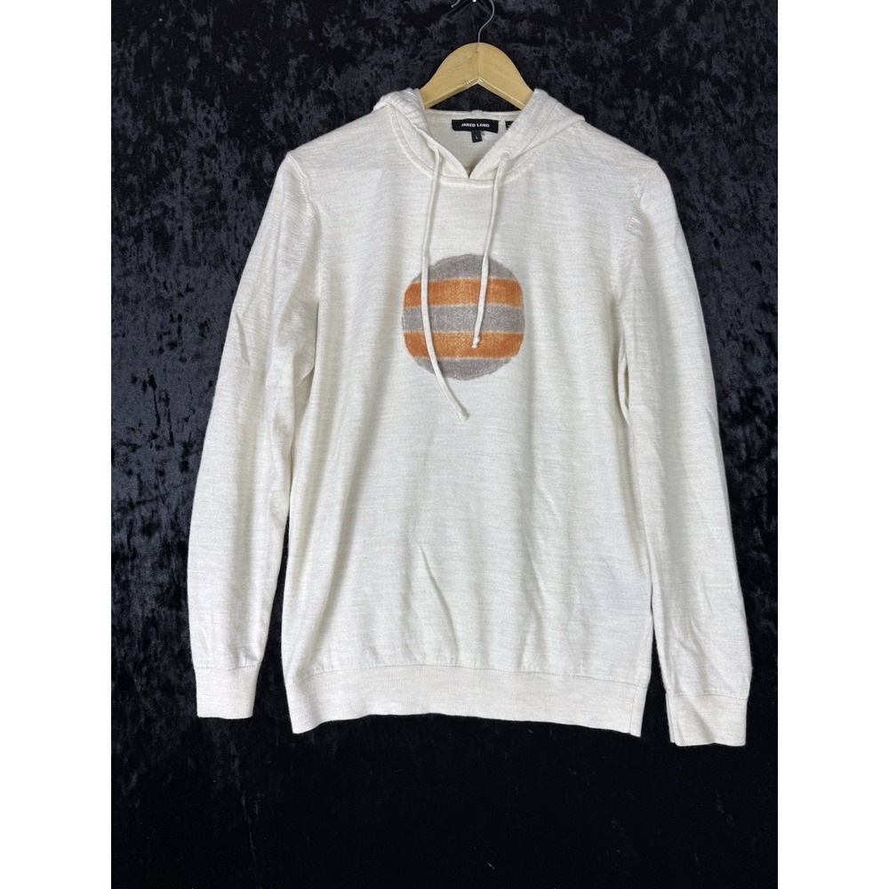 Jared Lang Pullover Hoodie Sweater Mens L Cream Merino Wool Casual